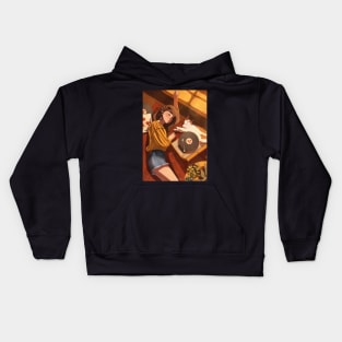 Girl and Cat Vinyl Time Kids Hoodie